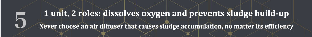 5. 1 unit, 2 roles: dissolves oxygen and prevents sludge build-up
Never choose an air diffuser that causes sludge accumulation, no matter its efficiency